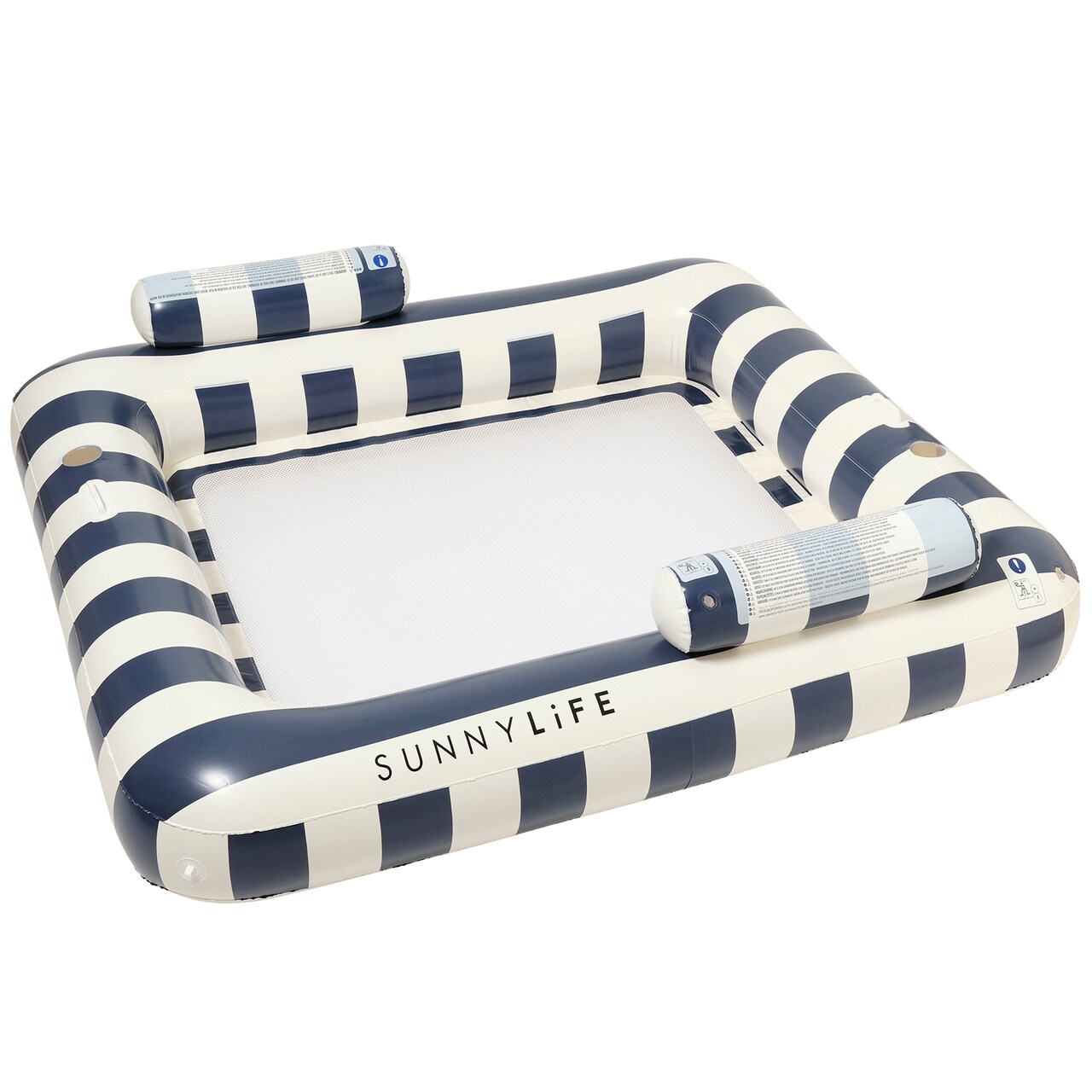 Sunnylife: Luxe Twin Hammock Float - Le Weekend Navy Stripe - 2 Person Inflatable Pool & Water Lounger, Mesh Bottom, Drink Holders, Bolster Headrests